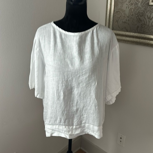 Assembly Label 100% Linen shirt sleeves boxy round collar blouse top Sz 10 - Picture 2 of 8
